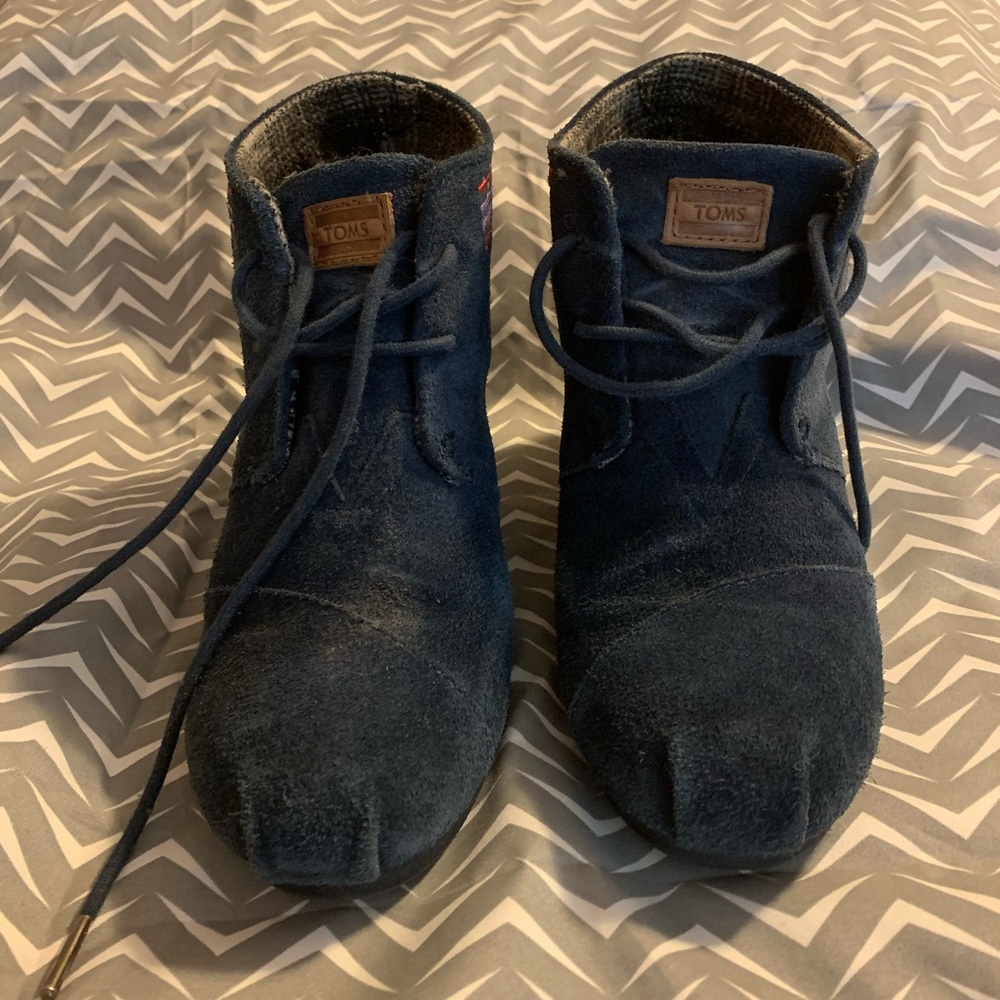 Navy Suede Toms Wedge Booties